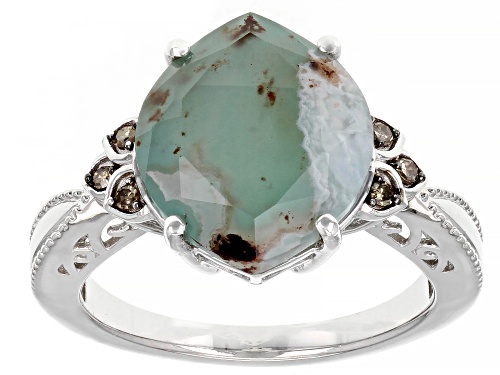 Pre-Owned 14x12mm Aquaprase® With 0.04ctw Champagne Diamond Rhodium Over Sterling Silver Ring - Size 7