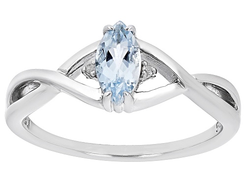 Pre-Owned 0.42ct Marquise Aquamarine With 0.01ctw White Diamond Accent Platinum Over Sterling Silver - Size 9