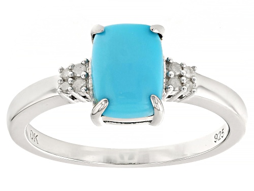 Pre-Owned 8x6mm Sleeping Beauty Turquoise with White Diamond Rhodium Over Sterling Silver Ring - Size 9