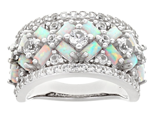 Pre-Owned 3.50x2mm Lab Created White Opal with 2.63ctw Lab Created Sapphire Rhodium Over Sterling Si - Size 6