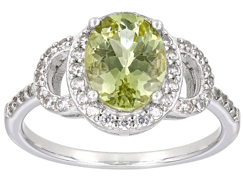 Pre-Owned 1.40ct Oval Canary Apatite With 0.32ctw Round White Zircon Rhodium Over Sterling Silver Ri - Size 6