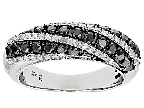 Pre-Owned 1.00ctw Round Black And White Diamond Rhodium Over Sterling Silver Wide Band Ring - Size 7