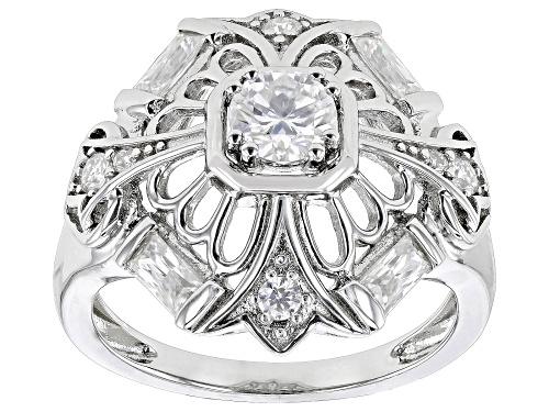 Pre-Owned MOISSANITE FIRE® 1.36CTW DEW ROUND BRILLIANT & BAGUETTE PLATINEVE® RING - Size 9