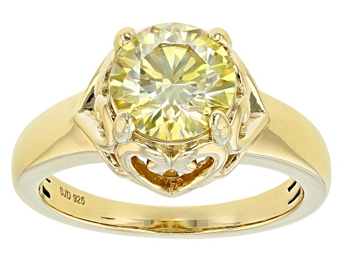 Pre-Owned MOISSANITE FIRE(R) YELLOW 1.90CT DEW ROUND 14K YELLOW GOLD OVER SILVER RING - Size 6