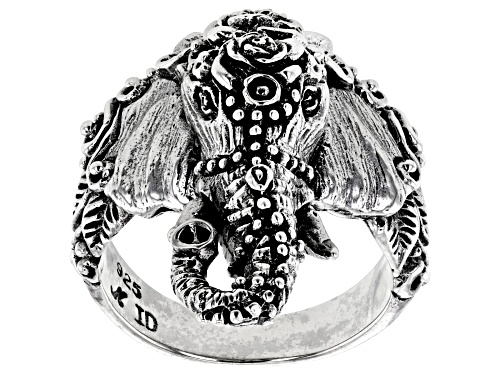 Pre-Owned Sterling Silver Textured Elephant Head Ring - Size 9