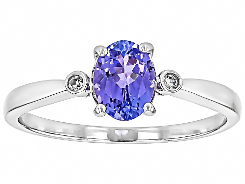 Pre-Owned .88ct Oval Tanzanite With 0.04ctw Round White Zircon Rhodium Over Sterling Silver Ring - Size 10