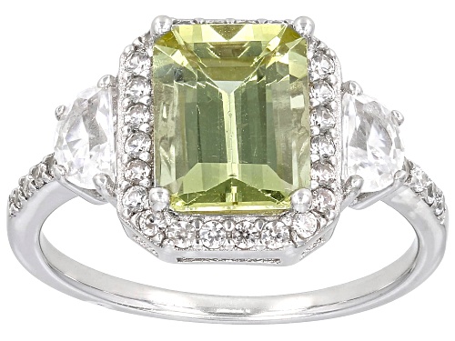 Pre-Owned 2.74ct Rectangular Octagonal Canary Apatite With 1.04ctw white Zircon Rhodium Over Silver - Size 9