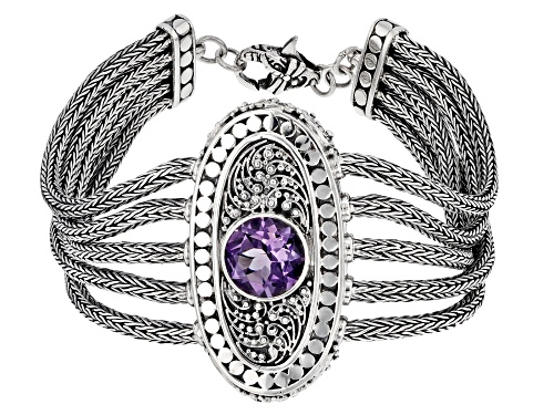 Pre-Owned Artisan Collection of Bali™ 2.55ct Amethyst Sterling Silver Multi-Strand Bracelet - Size 7.5