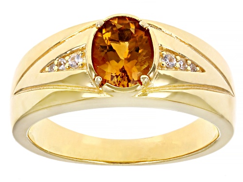 Pre-Owned 1.03ct Oval Madeira Citrine And 0.10ctw White Zircon 18k Yellow Gold Over Silver Men's Rin - Size 12