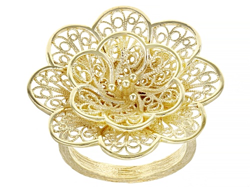 Pre-Owned Artisan Collection of Turkey™ 18k Yellow Gold Over Sterling Silver Flower Filigree Ring - Size 12