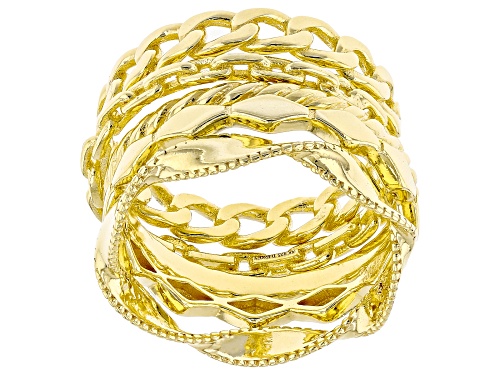 Pre-Owned 18k Yellow Gold Over Sterling Silver Set Of 5 Stackable Band Rings - Size 7