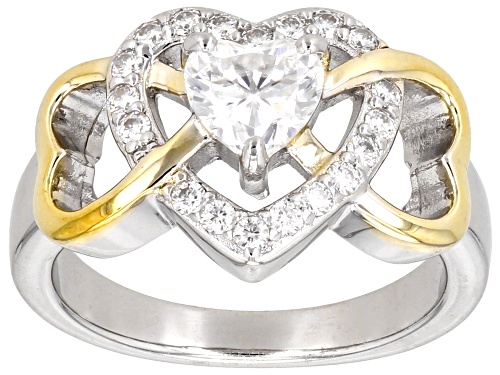 Pre-Owned MOISSANITE FIRE® 1.18CTW DEW HEART SHAPE AND ROUND BRILLIANT TWO TONE RING - Size 6
