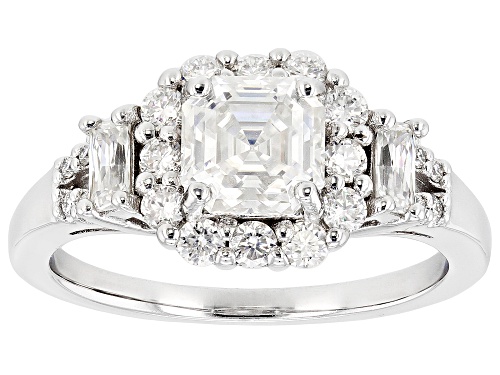 Pre-Owned MOISSANITE FIRE® 1.57CTW DEW ASSCHER CUT & BAGUETTE & ROUND PLATINEVE® RING - Size 6