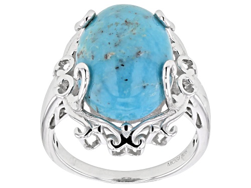Pre-Owned 16x12mm Blue Kingman Turquoise Rhodium Over Sterling Silver Ring - Size 6