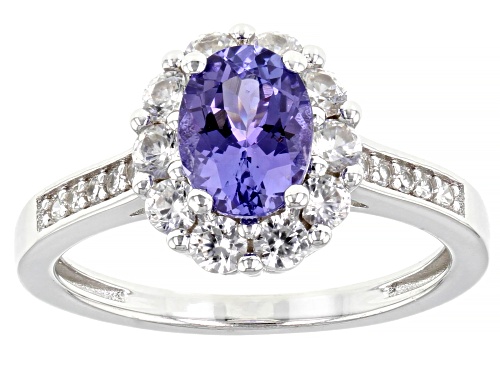 Pre-Owned 1.25ct Oval Tanzanite With 0.94ctw Round White Zircon Rhodium Over Sterling Silver Ring - Size 6