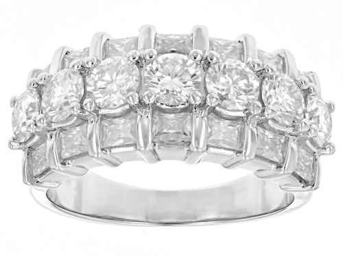 Pre-Owned MOISSANITE FIRE® 3.01CTW DEW ROUND BRILLIANT & BAGUETTE PLATINEVE® RING - Size 8
