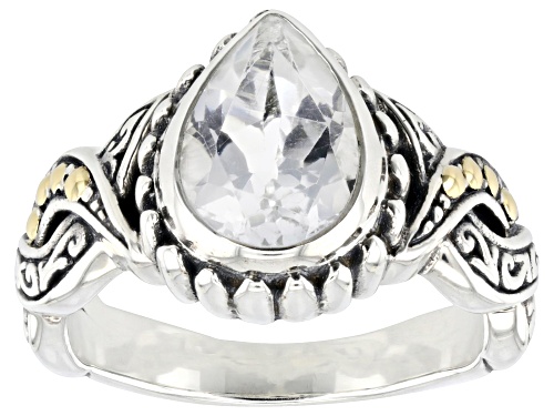 Pre-Owned Artisan Collection of Bali™ Pear Shaped White Topaz Sterling Silver With 18k Gold Accents - Size 6