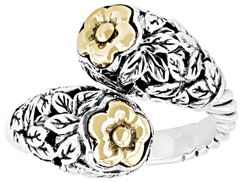 Pre-Owned Artisan Collection of Bali™ Sterling Silver & 18K Gold Flower Bypass Ring - Size 6