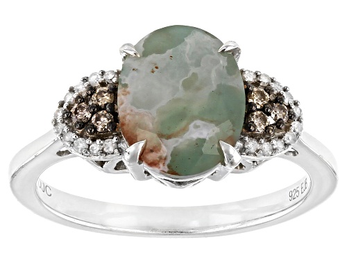 Pre-Owned 10x8mm Aquaprase® With 0.15ctw Champagne & White Diamond Sterling Silver Ring - Size 7