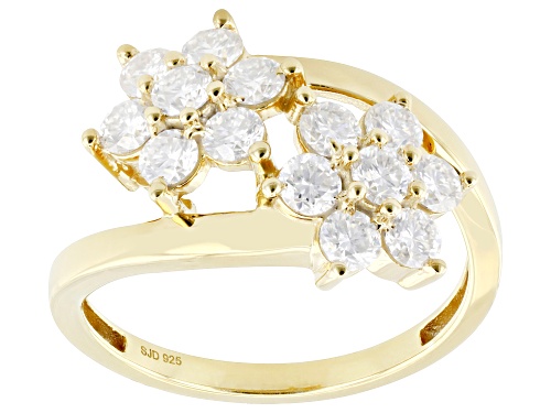 Pre-Owned MOISSANITE FIRE® 1.40CTW DEW ROUND BRILLIANT 14K YELLOW GOLD OVER SILVER FLOWER DESIGN RIN - Size 8