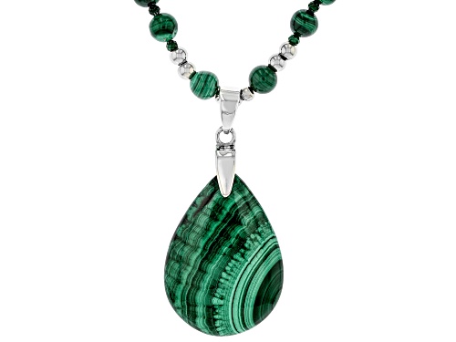 Pre-Owned 34x24mm Pear Shape Malachite Rhodium Over Sterling Silver Drop Necklace - Size 18