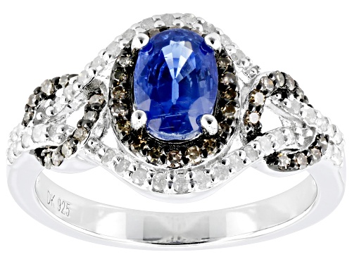 Pre-Owned 0.75ct Kyanite with 0.33ctw Champagne and White Diamond Rhodium Over Sterling Silver Ring - Size 7