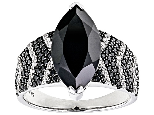 Pre-Owned 4.27ctw Mixed Shapes Black Spinel With 0.31ctw White Zircon Rhodium Over Sterling silver R - Size 10