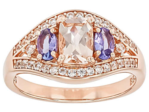 Pre-Owned 0.66ct Morganite, 0.37ctw Tanzanite, 0.57ctw White Zircon 18k Rose Gold Over Sterling Silv - Size 7