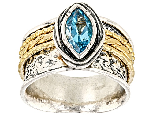 Pre-Owned Artisan Collection of Israel™ .90ct Blue Topaz Two Tone Silver & 14K Gold Over Silver Spin - Size 5