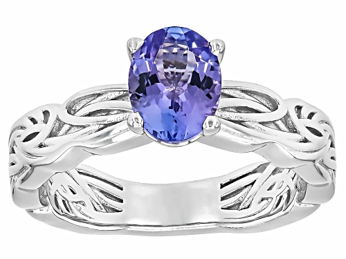 Pre-Owned 1.10ct Oval Tanzanite Rhodium Over Sterling Silver Solitaire Ring - Size 7