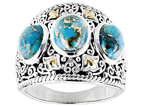 Pre-Owned Artisan Collection of Bali™ Blue Mohave Turquoise Three Stone Sterling Silver Band Ring - Size 8