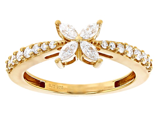 Pre-Owned MOISSANITE FIRE® .60CTW DEW MARQUISE AND ROUND BRILLIANT 14K YELLOW GOLD OVER SILVER RING - Size 8