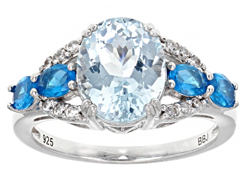 Pre-Owned 2.03ct Blue Apatite with 0.42ctw Neon Blue Apatite & 0.10ctw White Zircon Rhodium Over Sil - Size 7