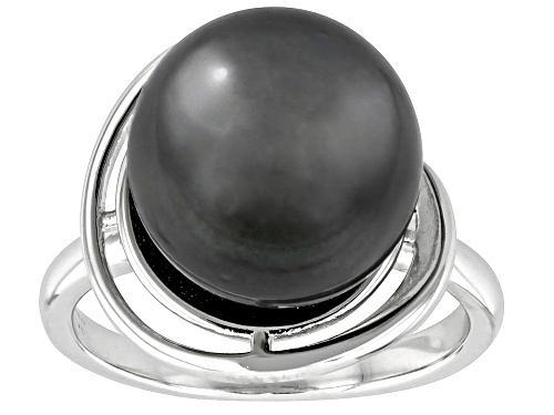 Pre-Owned 12-13mm Black Cultured Tahitian Pearl Rhodium Over Sterling Silver Ring - Size 11