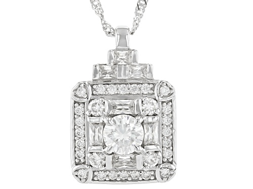 Pre-Owned MOISSANITE FIRE® 2.05CTW DEW ROUND BRILLIANT & BAGUETTE PLATINEVE® PENDANT & CHAIN