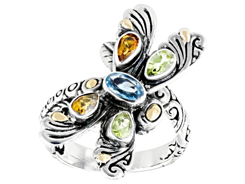 Pre-Owned Artisan Collection of Bali™ 1.19ctw Multi-Stone Sterling Silver With 18K Gold Accents Drag - Size 10