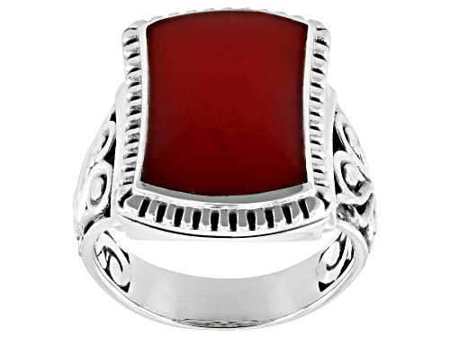 Pre-Owned Artisan Collection of Bali™ 16x10mm Rectangle Red Coral Sterling Silver Ring - Size 8