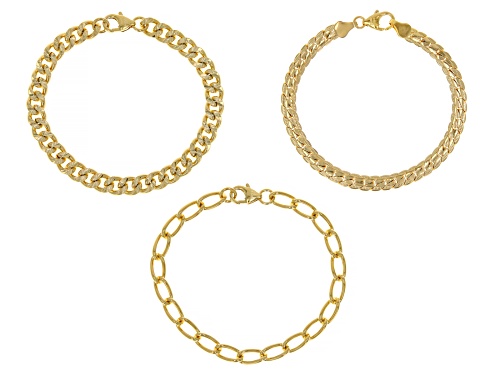 Pre-Owned Moda Al Massimo® 18k Yellow Gold Over Bronze Curb Link Bracelet Set of 3 - Size 8