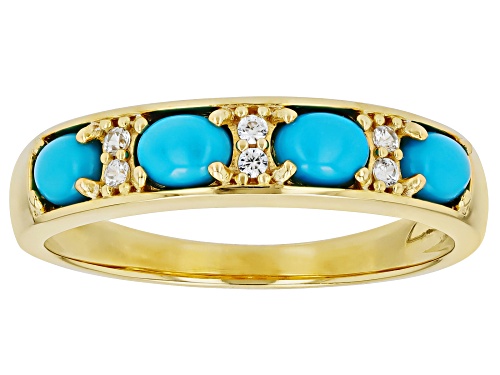 Pre-Owned 4x3mm Sleeping Beauty Turquoise With 0.05ctw White Zircon 18k Yellow Gold Over Sterling Si - Size 8