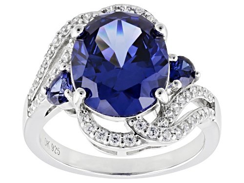 Pre-Owned Bella Luce® Esotica™ 8.86ctw Tanzanite And White Diamond Simulants Rhodium Over Sterling S - Size 11