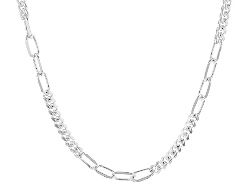 Pre-Owned Sterling Silver Cuban & Paperclip Link Station 20 Inch Necklace - Size 20