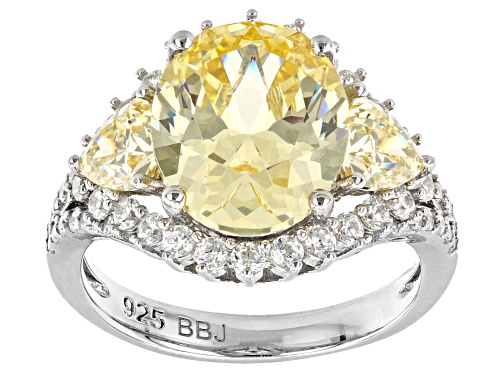 Pre-Owned Bella Luce® 10.17ctw Canary And White Diamond Simulants Rhodium Over Sterling Silver Ring - Size 9