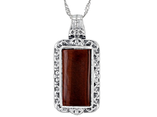Pre-Owned 22x11 Rectangular Cushion Mahogany Tigers Eye Sterling Silver Pendant With Chain