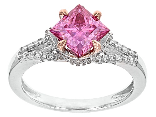 Pre-Owned MOISSANITE FIRE(R) & PINK MOISSANITE 2.18TW DEW PLATINEVE(R) TWO TONE RING - Size 8