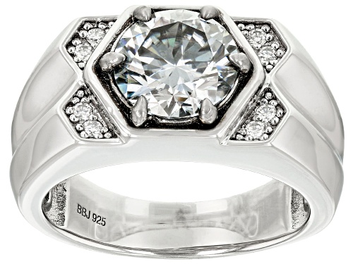 Pre-Owned MOISSANITE FIRE(R) GRAY AND COLORLESS 2.86CTW DEW ROUND PLATINEVE(R) MENS RING - Size 10