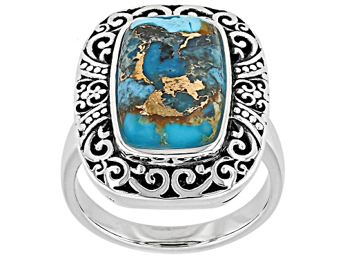 Pre-Owned 15x10mm Cushion Cabochon Mohave Kingman Turquoise Sterling Silver Ring - Size 6