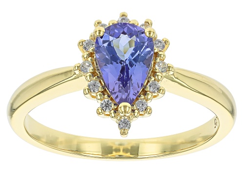 Pre-Owned 0.72ct Tanzanite With 0.05ctw White Zircon 18k Yellow Gold Over Sterling Silver Ring - Size 6