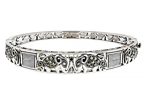 Pre-Owned 0.52ctw Red Vermelho Garnet™ with Marcasite Rhodium Over Sterling Silver Oxidized Bangle B - Size 8
