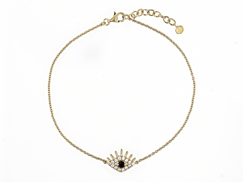 Pre-Owned .12ct Black Spinel With .27ctw White Zircon 18k Yellow Gold Over Sterling Silver Evil Eye - Size 8