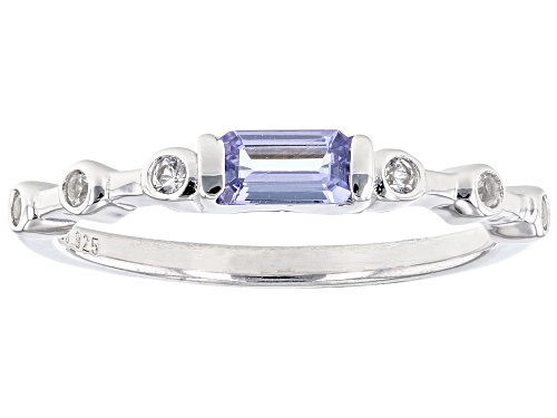 Pre-Owned .20ct Rectangular Octagonal Tanzanite with .10ctw Lab White Sapphire Rhodium Over Silver R - Size 7